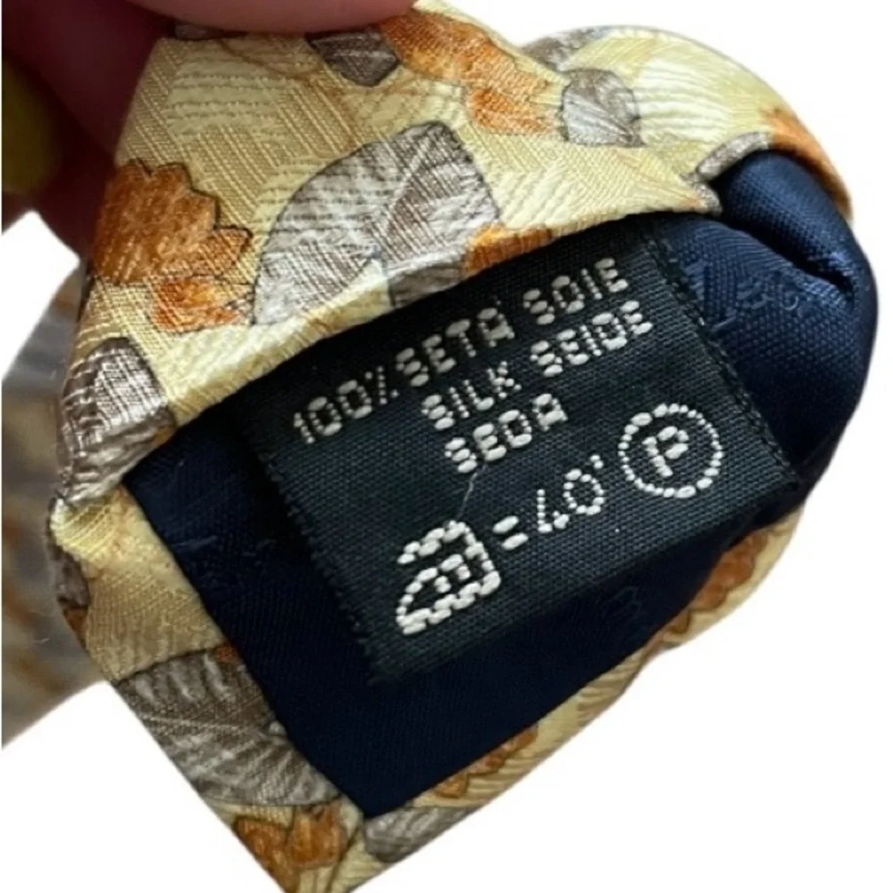 Ermenegildo Zegna mens necktie Abstract Leaf 100% Silk Made in Italy gold yellow